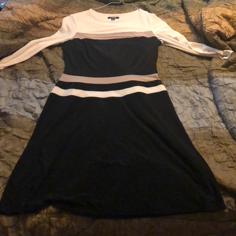 Size M dress cream, tan and black.